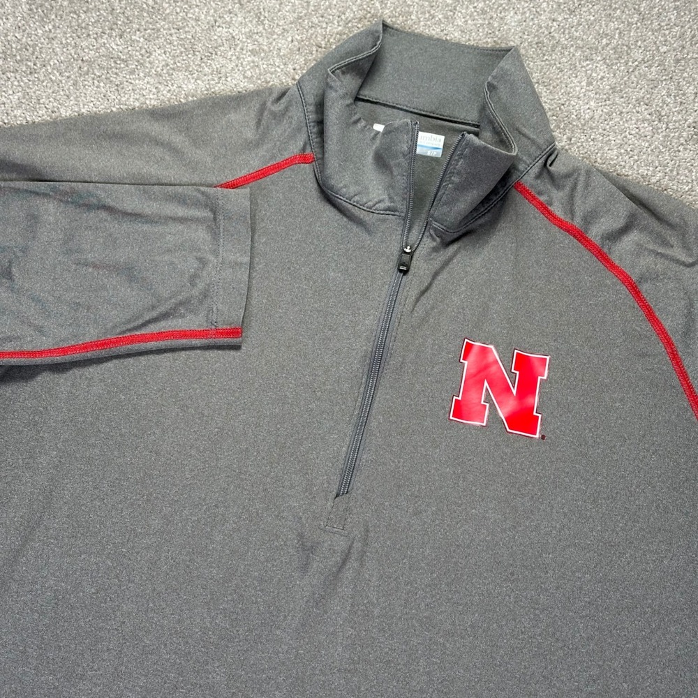 Columbia Mens S Pullover Gray Nebraska Huskers 1/4 Zip Active Sporty NCAA